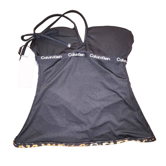 Calvin Klein Women's Animal-Print V-Wire Bandeau Halter Tankini Top XS - Picture 3 of 8